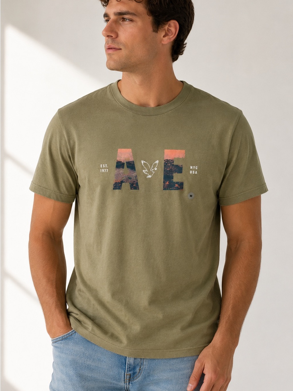 American Eagle Outfitters Super Soft Olive Green Short Sleeve Logo Tee NWT